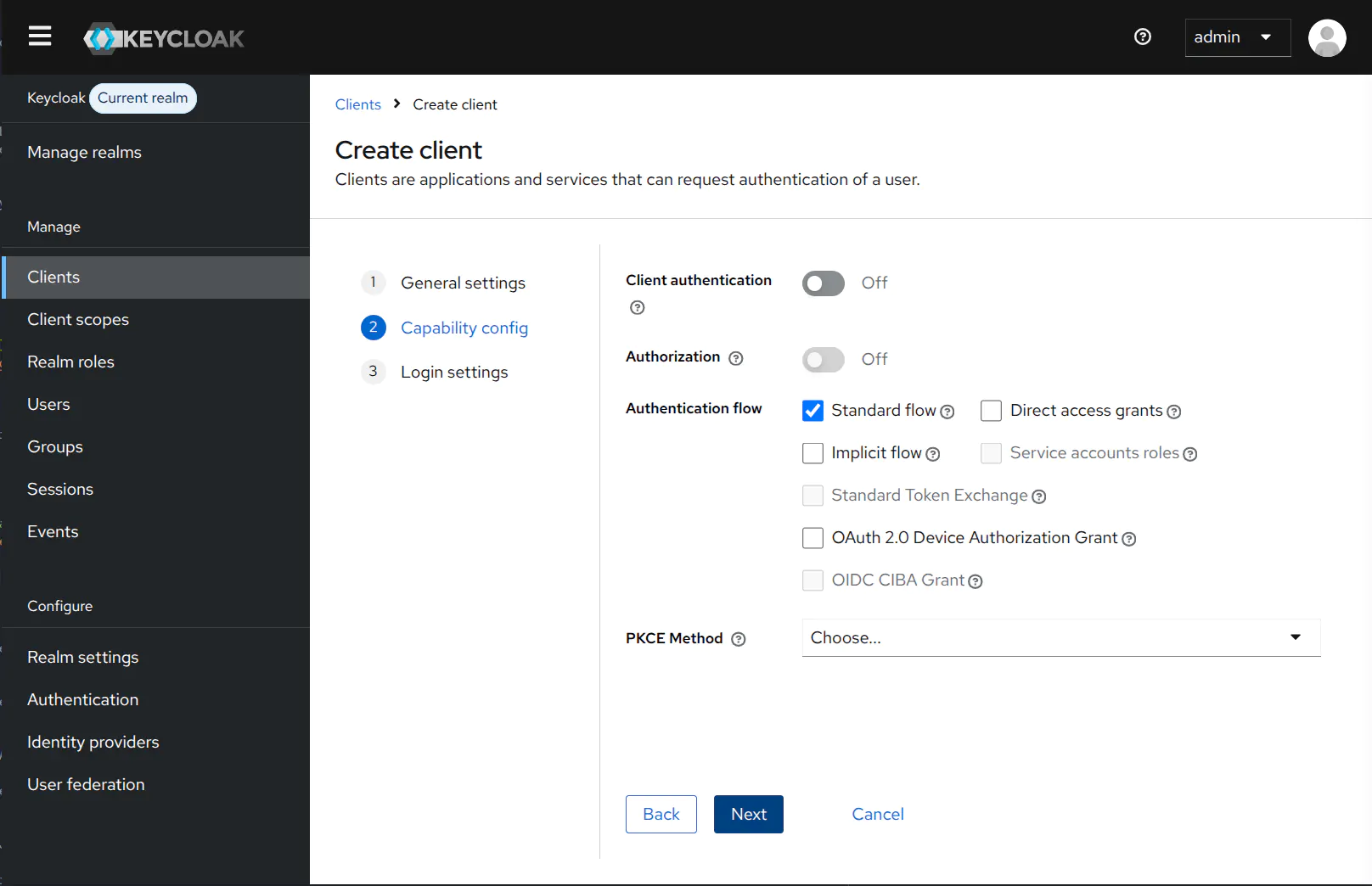 Keycloak client creation capability config
